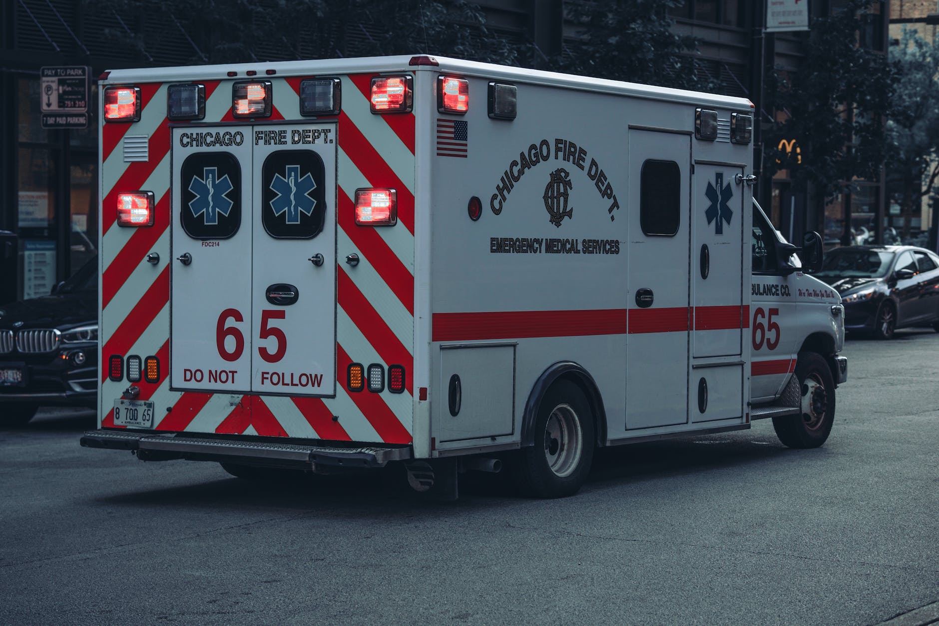 an ambulance of the chicago fire department on the street